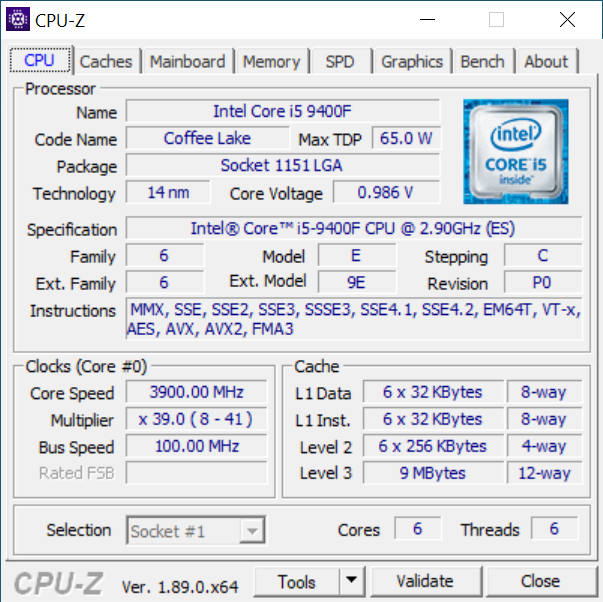 test procesora intel core i5- 9400f