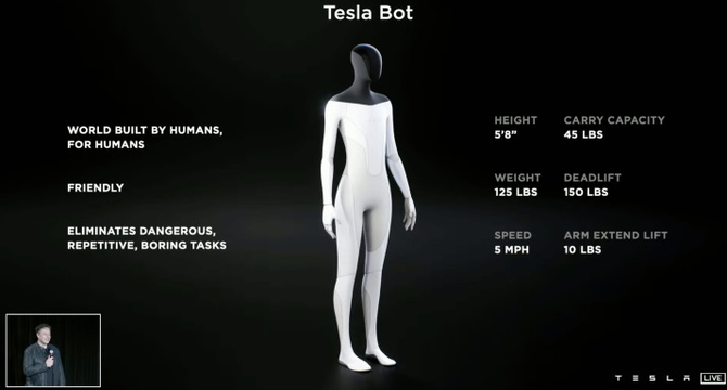 Tesla Bot – humanoidalny robot, nad którym pracuje Elon Musk. Ma być przyjazny, ale i ewentualnie dać się obezwładnić [2]