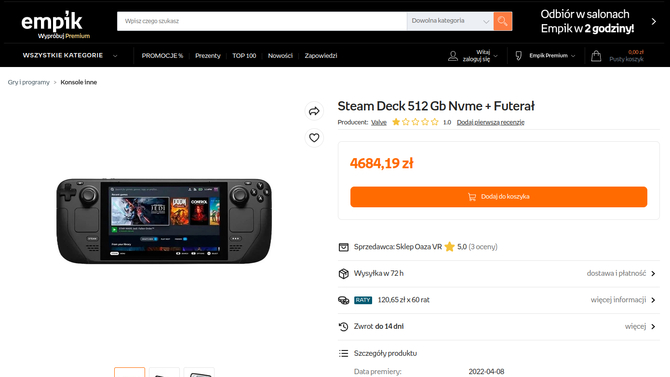 Steam Deck w wersji 512 GB już w Polsce. Sprzedawany jest w polskich sklepach z elektroniką w horrendalnej cenie [4]