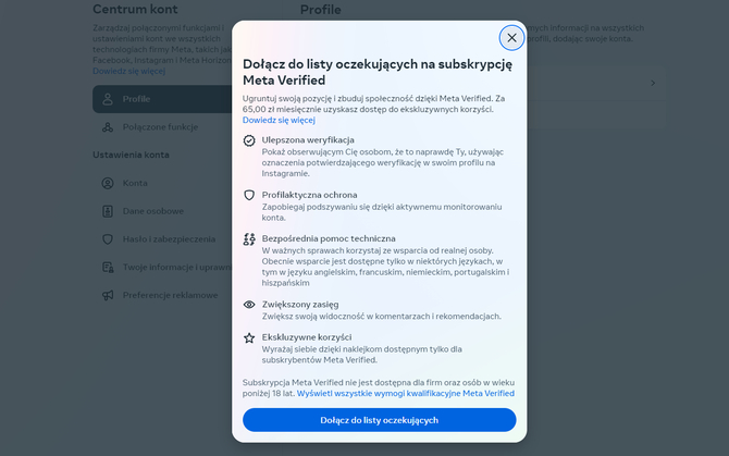 Meta Verified - płatny abonament dla Facebooka i Instagrama już w Polsce. Jest drożej niż za Twitter Blue [2]