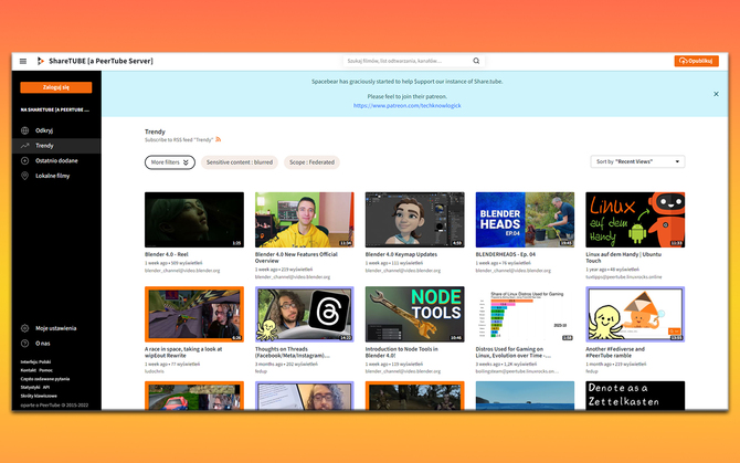 PeerTube - alternatywa dla YouTube. Zdecentralizowana platforma bez reklam i szanująca prywatność użytkowników [3]