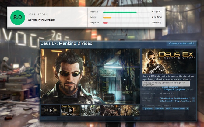 Deus Ex: Mankind Divided - produkcja dostępna za darmo w Epic Games Store. Cyberpunkowy świata ponownie zaprasza [2]