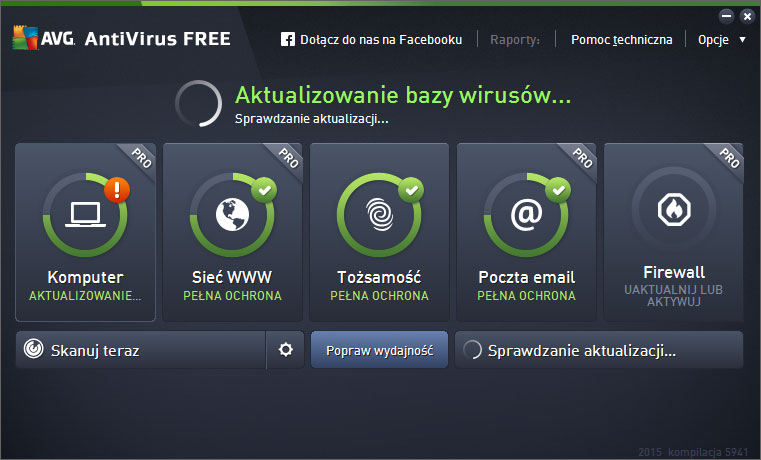 Darmowy antywirus po polsku - okno główne AVG