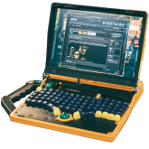 Slurptop to cyberdeck z płytą GMKtec M5 Ultra. Ma wymienny akumulator Kobalt i automatyczne przełączanie zasilania