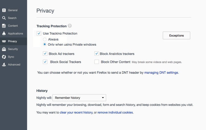 Firefox Tracking Protection