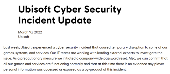 Ubisoft oświadcza, że firma padła ofiarą cyberprzestępców. Czy gracze mogą być spokojni o swoje dane? [2]
