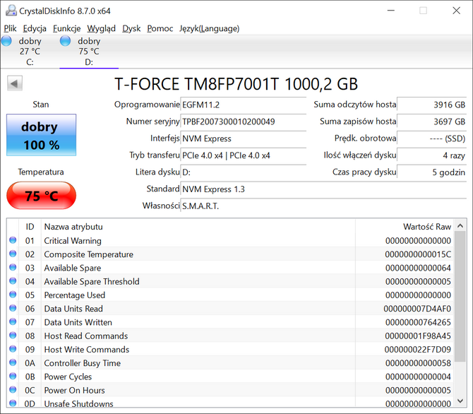 Test dysku SSD TeamGroup T-Force Cardea Ceramic C440 [nc1]