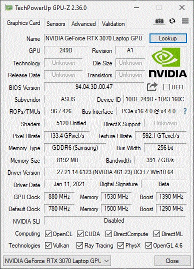 Test ASUS TUF Gaming Dash F15 z Intel Core i7-11370H oraz NVIDIA GeForce RTX 3070. Premiera architektury Ampere w laptopach [nc1]