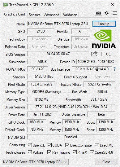 Test ASUS TUF Gaming Dash F15 z Intel Core i7-11370H oraz NVIDIA GeForce RTX 3070. Premiera architektury Ampere w laptopach [nc1]