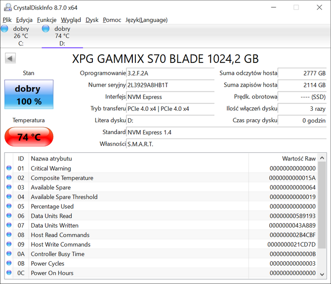 Test dysku SSD ADATA XPG Gammix S70 Blade - Cienki radiator, ale wydajność gruba... Tylko jak będzie z temperaturami? [nc1]