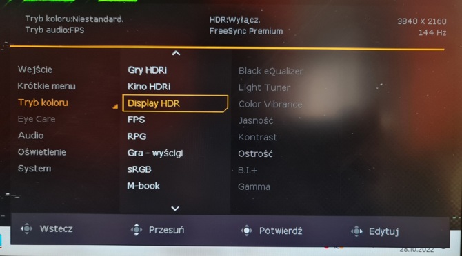 Test BenQ Mobiuz EX2710U - monitor 4K 144 Hz z HDMI 2.1 oraz VESA DisplayHDR 600 dla wymagających graczy [nc1]