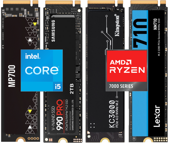 Test of M.2 PCI-E SSDs on AMD AM5 and Intel LGA1700 platforms - Comparison AMD Ryzen 5 7600X vs Intel Core i5-13400 [nc1]