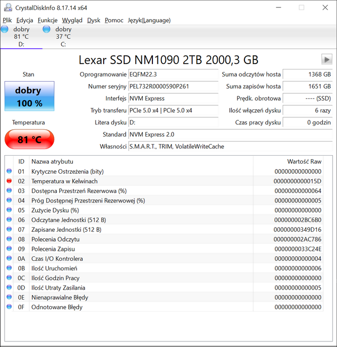 Test dysku SSD Lexar NM1090 - Wydajny nośnik PCI-Express 5.0 posiadający efektowny radiator z podświetleniem RGB [nc1]