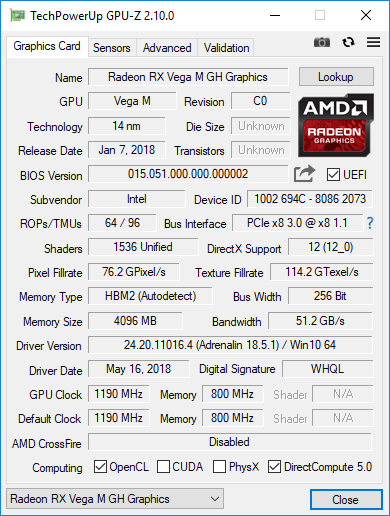 Radeon RX Vega M GH vs GeForce GTX 1050 Ti i GTX 1060 Max-Q [4]