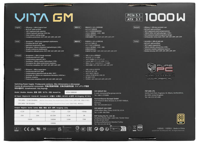 Test zasilacza FSP VITA GM 1000 W - Bardzo dobrze wyceniona jednostka ATX 3.1 z odpinanym okablowaniem [nc1]