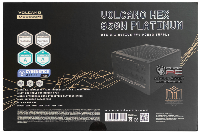 Recenzja zasilacza Modecom Volcano HEX 850 W Platinum - Dobra jakość, 10 lat gwarancji i wysoka sprawność w niskiej cenie [nc1]