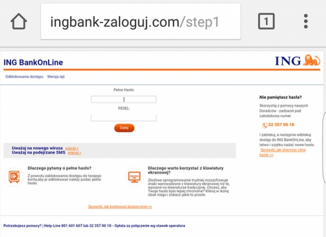Klienci ING Banku Śląskiego celem dużego ataku phishingowego [1]