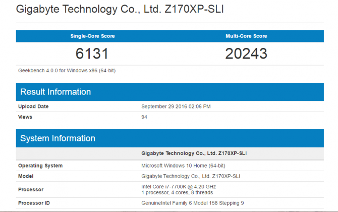 Pierwsze wyniki wydajności procesora Intel Core i7-7700K  [1]
