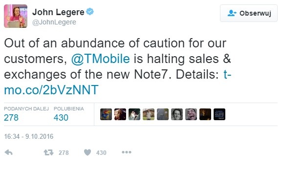Samsung czasowo wstrzymuje produkcję smartfonów Galaxy Note7 [3]