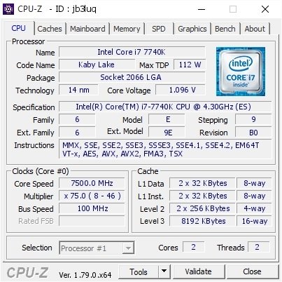 Intel Core i7-7740X podkręcony z 4300 MHz do 7500 MHz [2]