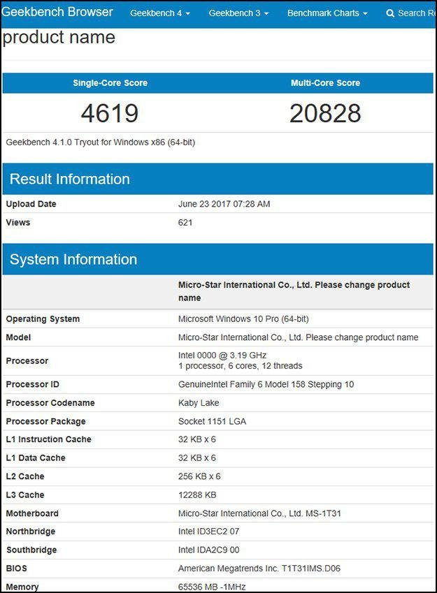 Intel Coffee Lake w GeekBench, wydajność jak Ryzen 5 1600X [1]