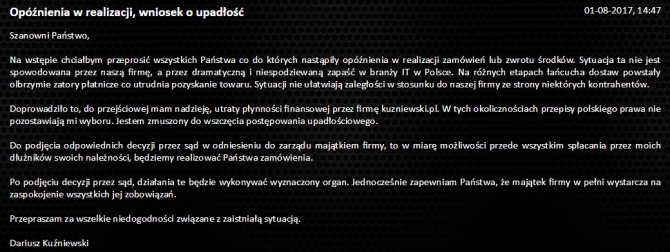 Firmy Kuźniewski.pl i Gameragon wniosły wniosek o upadłość [2]