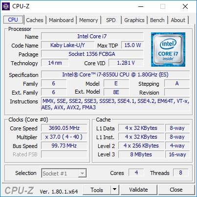 Intel Core i7-8550U wydajnościowo na poziomie Core i5-7300HQ [2]