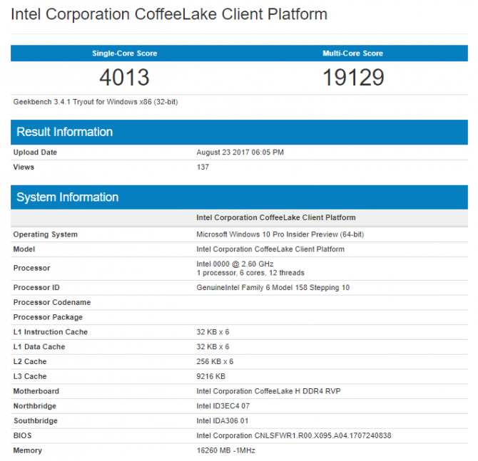 Coffee Lake-H - pierwszy model sprawdzony w teście GeekBench [2]