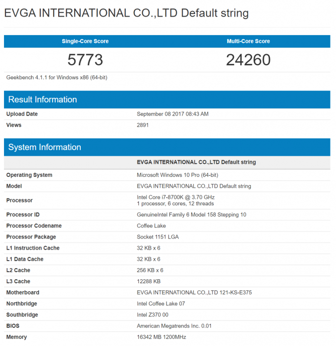 Wyciekły wyniki Intel Core i7-8700K w Cinebench i CPU-Z [2]