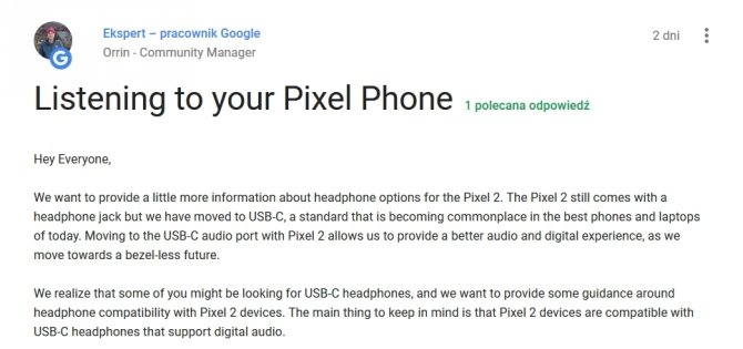 Google wyjaśnia dlaczego Pixel 2 i Pixel 2 XL nie mają jacka [2]