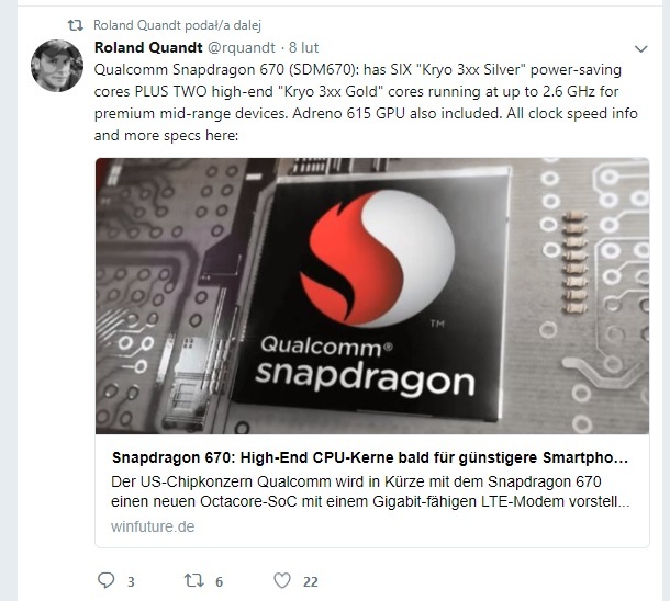 Qualcomm Snapdragon 670 - poznaliśmy specyfikację układu [1]