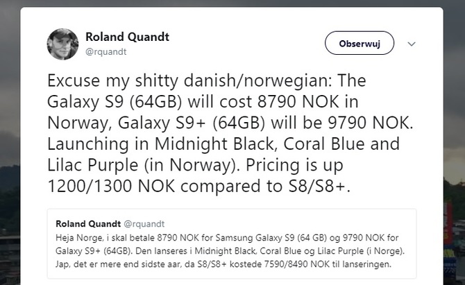 Samsung Galaxy S9 i Galaxy S9+ będą droższe od poprzedników [1]