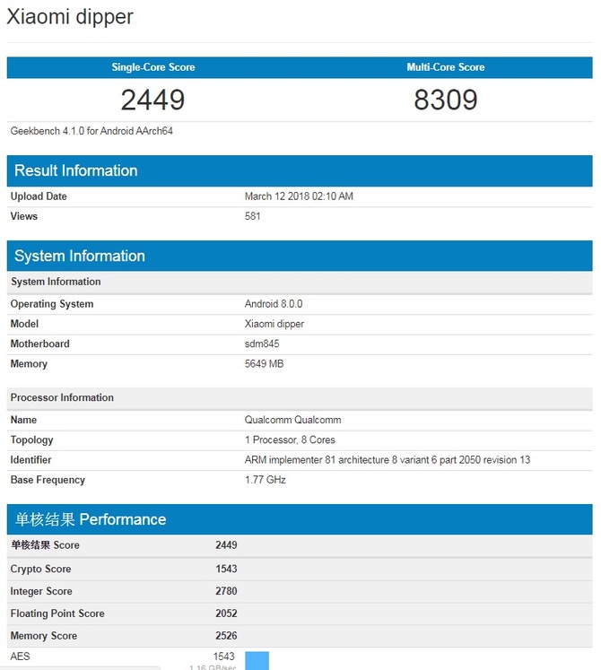 Xiaomi Mi 7 - znamy specyfikację, są też wyniki z GeekBencha [2]