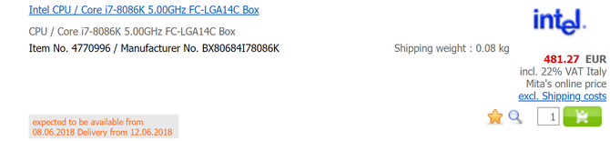 Intel Core i7-8086K trafia do sklepów w wysokich cenach [2]