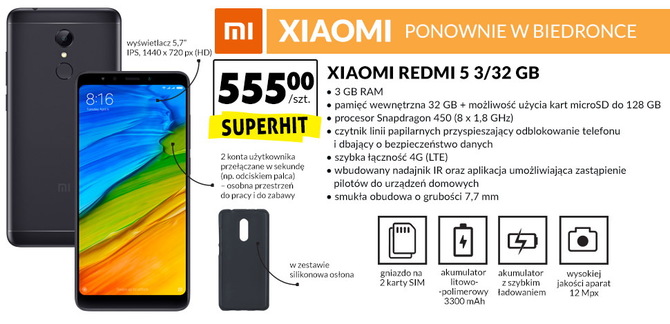 Xiaomi Redmi 5 od dziś dostępny w sklepach Biedronka [1]