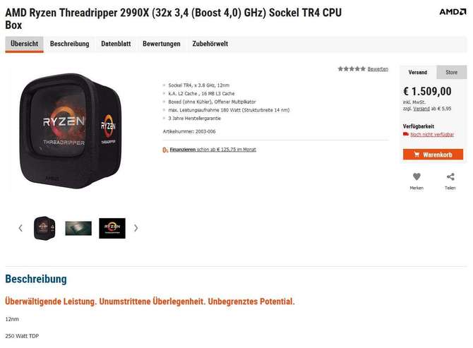 AMD Ryzen Threadripper 2990X został wyceniony na 1500 euro? [1]