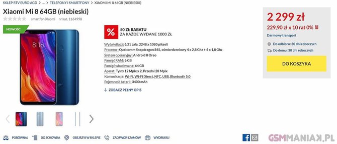 Smartfon Xiaomi Mi 8 w Polsce. Ceny zaczynają się od 2299 zł [2]