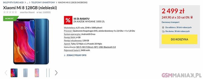 Smartfon Xiaomi Mi 8 w Polsce. Ceny zaczynają się od 2299 zł [3]