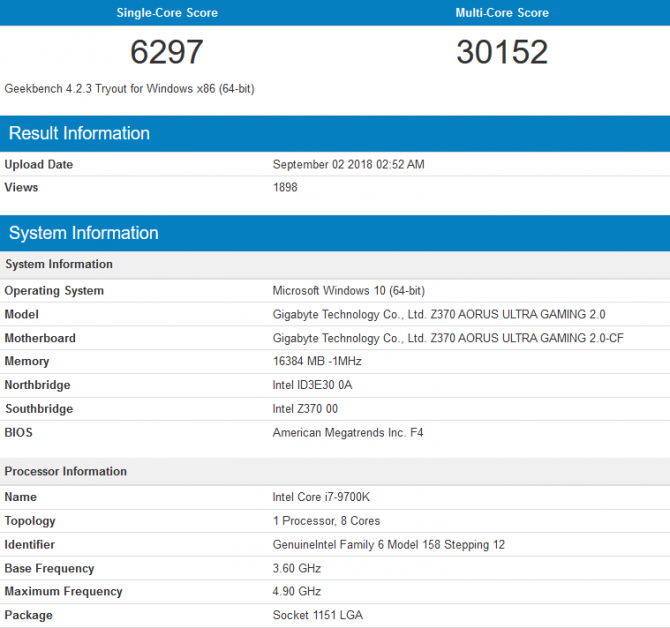 Intel Core i7-9700K - Pojawiły się pierwsze wyniki wydajności [1]