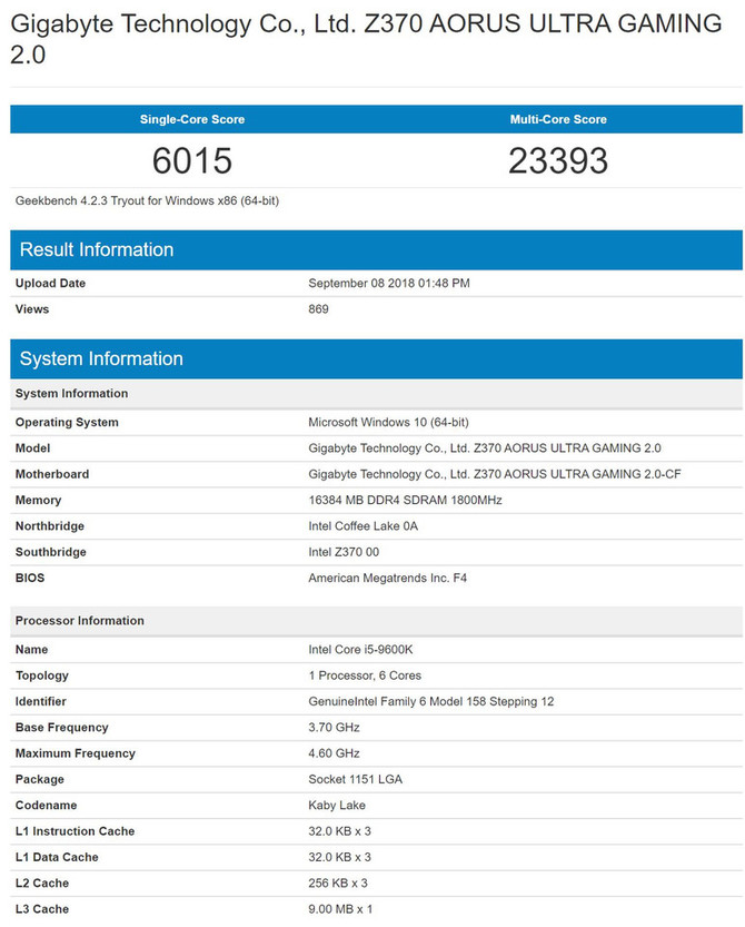 Intel Core i5-9600K - pojawiły się pierwsze wyniki wydajności [2]