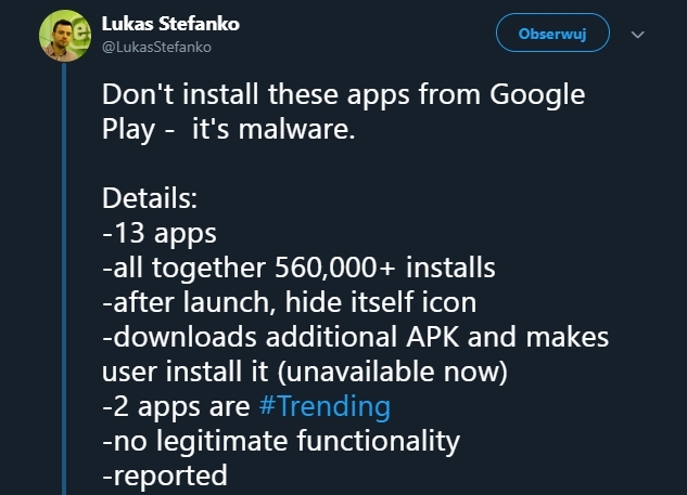 Adware zamiast symulatorów. 560 tys. pobrań w Google Play [2]