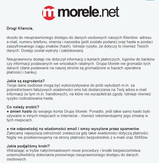 Wyciekły dane osobowe tysięcy klientów sklepu morele.net [2]