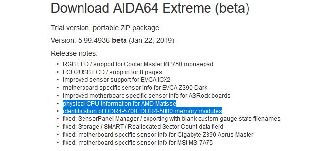 AIDA64 otrzymała wsparcie dla AMD Matisse i DDR4 5800 [1]