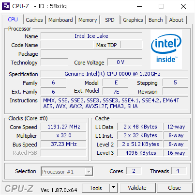 Procesor Intel Ice Lake-U odkryty w bazie programu CPU-Z [2]