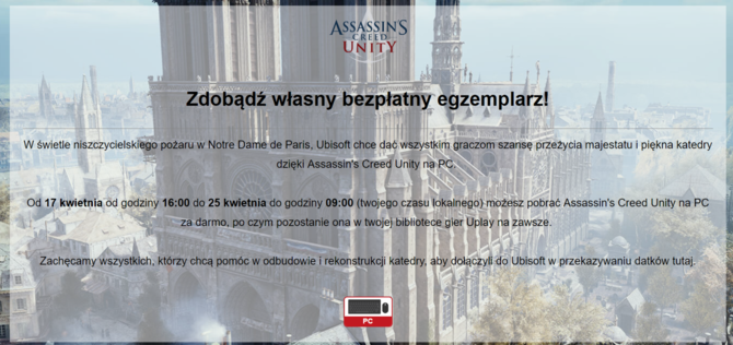 Assassin's Creed: Unity za darmo w związku z pożarem Notre Dame [1]