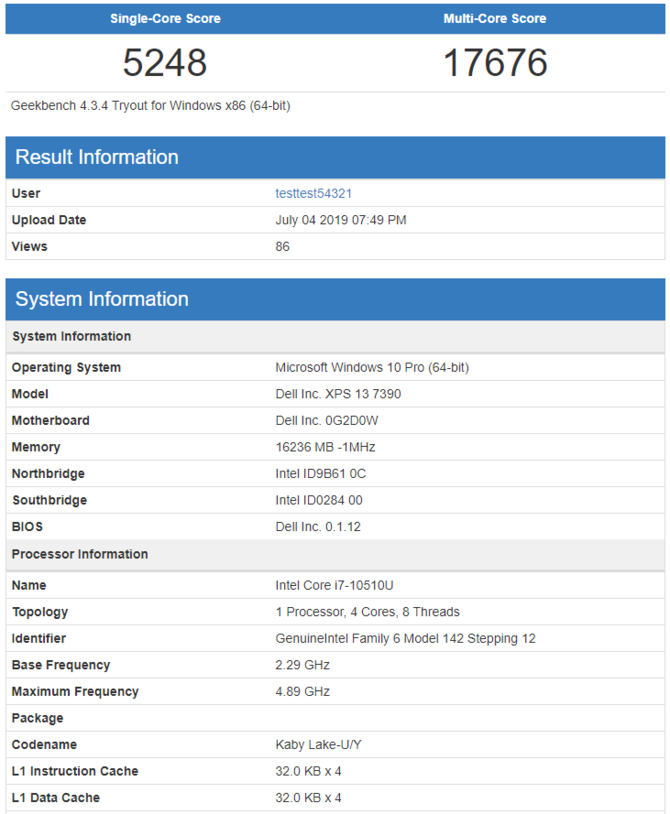 Intel Core i7-10510U w bazie GeekBench - lepszy od Ryzen 7 3750H [2]