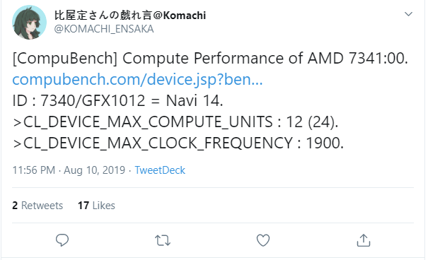 AMD Navi 14 z 8 GB pamięci pojawił się w bazie CompuBench [3]