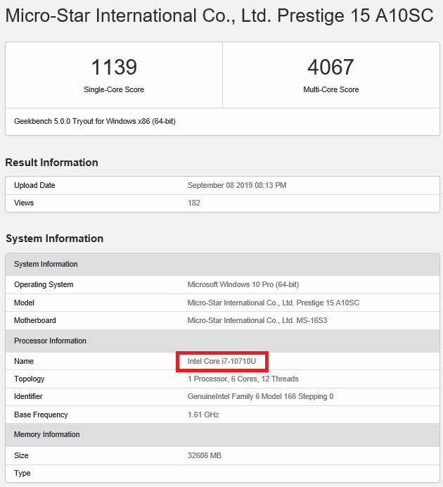 Intel Core i7-10710U z mocą jednego wątku na poziomie i7-9750H [2]