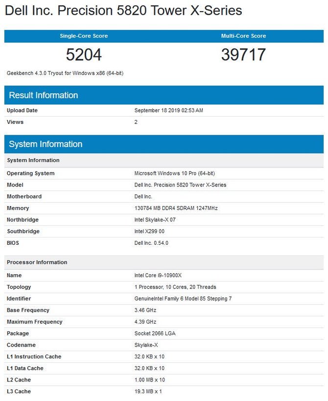 Intel Core i9-10900X - pierwsze wyniki procesora Cascade Lake-X [2]