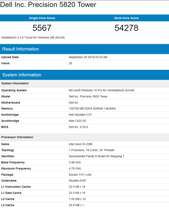 Intel Core i9-10920X oraz Xeon W-2295 z pierwszymi testami [3]